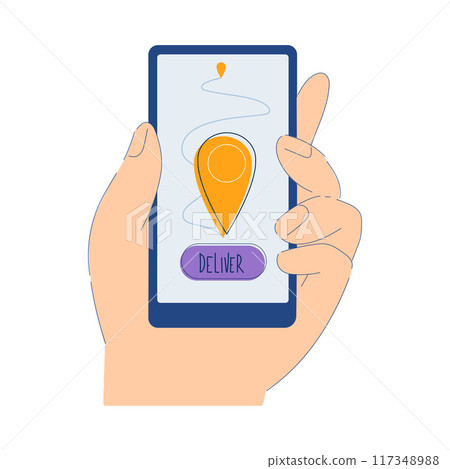Human Hand Use Robot Online Delivery Service with Smartphone App Vector Illustration Human Hand Use Robot Online Delivery Service with Smartphone App Vector Illustration 117348988