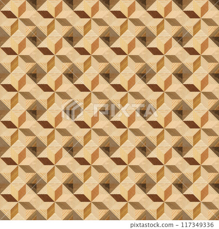 Wooden marquetry can be patterns created from the combination of pine and walnut wood, wooden floor, parquet, cutting board, seamless texture 117349336