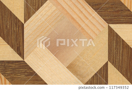 Wooden marquetry can be patterns created from the combination of pine and walnut wood, wooden floor, parquet, cutting board 117349352