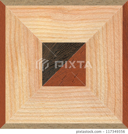 Wooden marquetry can be patterns created from the combination of pine and walnut wood, wooden floor, parquet, cutting board 117349356