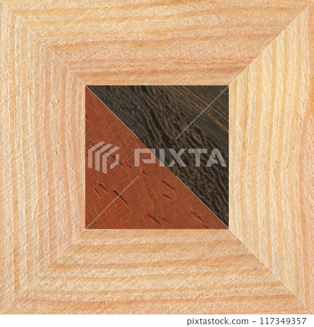 Wooden marquetry can be patterns created from the combination of pine and walnut wood, wooden floor, parquet, cutting board 117349357