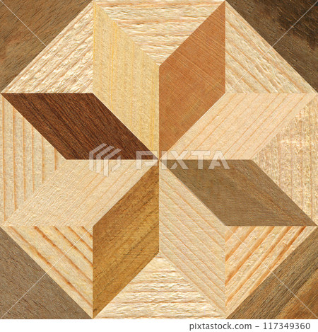 Wooden marquetry can be patterns created from the combination of pine and walnut wood, wooden floor, parquet, cutting board Wooden marquetry can be patterns created from the combination of pine and walnut wood, wooden floor, parquet, cutting board 117349360
