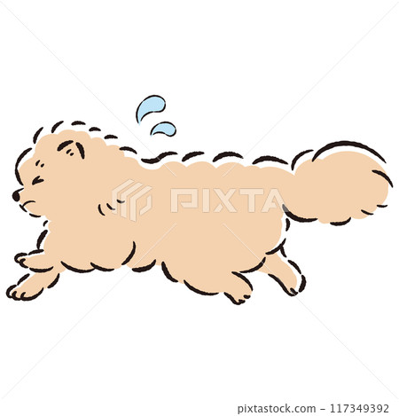 Illustration of a dog running away with a troubled expression 117349392