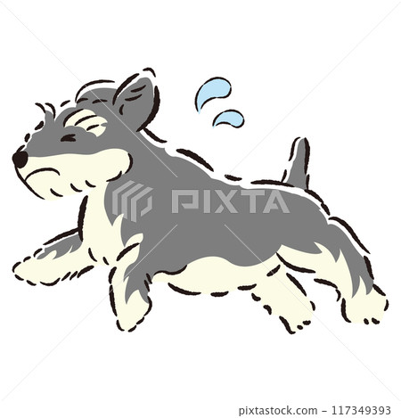 Illustration of a dog running away with a troubled expression Illustration of a dog running away with a troubled expression 117349393
