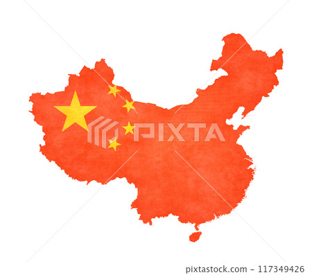 Isolated map of China with flag in soft grunge and vintage style. Isolated map of China with flag in soft grunge and vintage style. 117349426