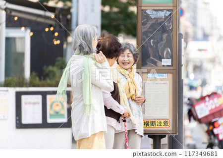 等公共汽車的資深婦女 117349681
