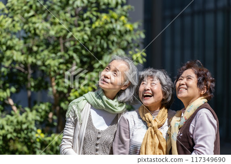 Three senior women who are good friends Three senior women who are good friends 117349690