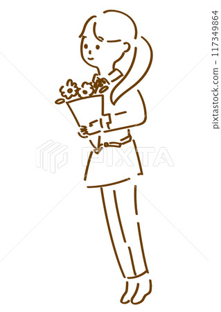 線條畫花店女人插畫 線條畫花店女人插畫 117349864