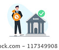 Approved Loan concept. Business loan or bank offer money agreement, debt or bank approval allowance, flat vector illustration. 117349908