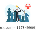 Strategy planning, importance of planning and strategy. growing to achieve target of strategic growth, marketing analysis and management, Man aiming arrow into target. 117349909