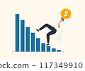 Businessman slipping on graph of business mistakes concept, failure, accident, stock market crash, economic downturn, recession, bankruptcy. 117349910