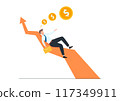 Investor sleep on growing graph, earn money while sleeping, passive income, success investment, cryptocurrency trading, dream about being rich concept. 117349911