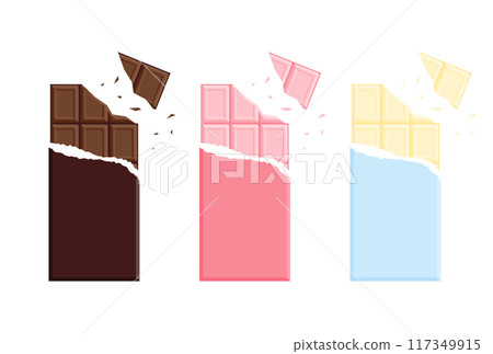 Illustration set of chocolate bars (milk, strawberry, white) 117349915