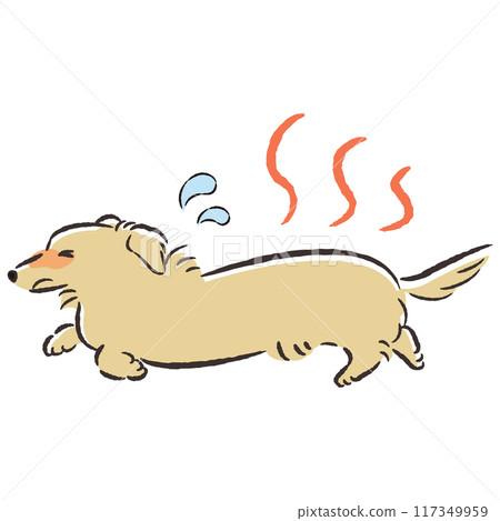 一隻表情炎熱而困擾的狗的插圖 一隻表情炎熱而困擾的狗的插圖 117349959