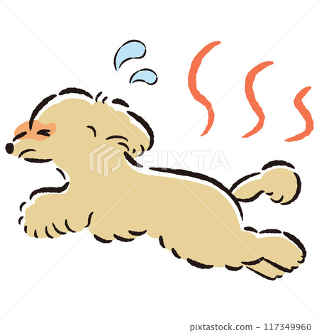 Illustration of a dog with a troubled expression due to the heat Illustration of a dog with a troubled expression due to the heat 117349960