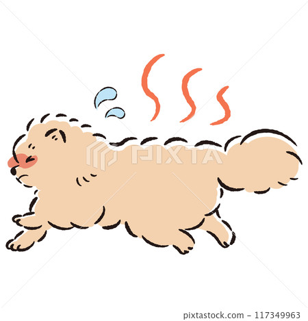 一隻表情炎熱而困擾的狗的插圖 一隻表情炎熱而困擾的狗的插圖 117349963