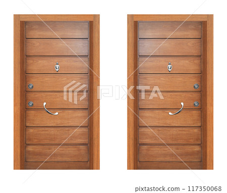 Modern wooden looking steel two brown door, front door 117350068