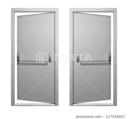Emergency exit grey two door. Push bar and rail for panic exit Emergency exit grey two door. Push bar and rail for panic exit 117350081
