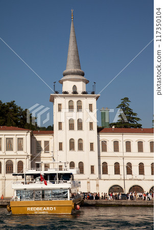 Traditional mansion white villa by the sea in the Bosphorus, Kuleli military high school, Turkey Istanbul June 22 2019 Traditional mansion white villa by the sea in the Bosphorus, Kuleli military high school, Turkey Istanbul June 22 2019 117350104