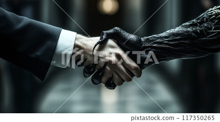 商人與魔鬼握手的場景 117350265
