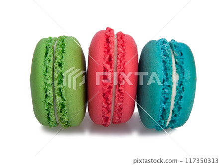colorful macaroons isolated on the white background 117350313