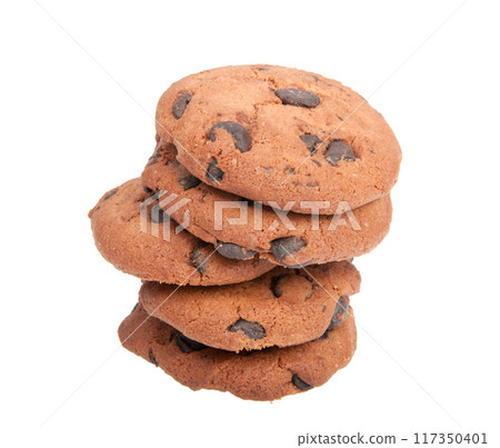 tasty cookies with chocolate isolated on the white 117350401
