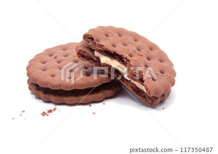 tasty sandwich cookies isolated on the white 117350487