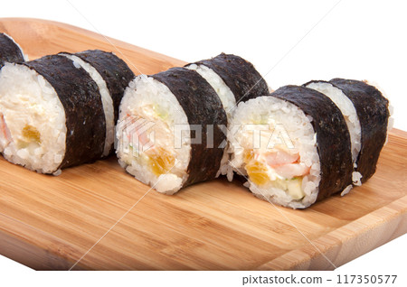 tasty sushi roll on the white background 117350577