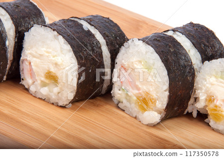 tasty sushi roll on the white background tasty sushi roll on the white background 117350578
