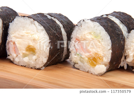 tasty sushi roll on the white background tasty sushi roll on the white background 117350579