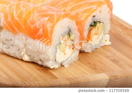tasty sushi roll on the white background tasty sushi roll on the white background 117350589