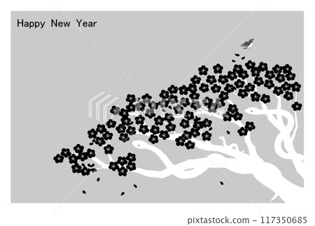 New Year's card with plum blossoms and a snake New Year's card with plum blossoms and a snake 117350685