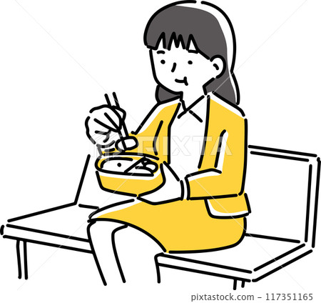 A female employee eating lunch on a bench 117351165