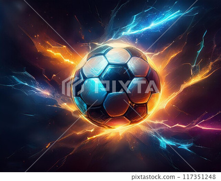 Abstract soccer ball and water splashes Abstract soccer ball and water splashes 117351248