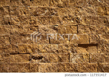 Cutting beige organic marble wall rectangular, seamless lined up 117351417