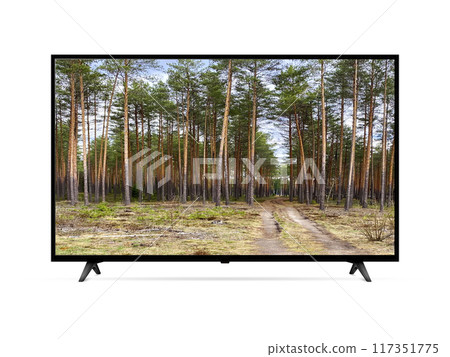 Modern oled tv with forest country road on screen wallpaper 117351775