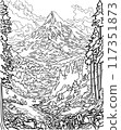 Landscape with mountain and forest. Coloring book 117351873