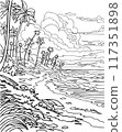 Landscape with sea and palm trees. Coloring book 117351898