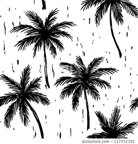 Black and white seamless pattern with palm tree. Tropical background	 117352192