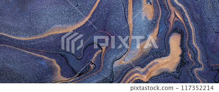 Abstract fluid art background navy blue and golden colors. Liquid marble. Acrylic painting with beige lines Abstract fluid art background navy blue and golden colors. Liquid marble. Acrylic painting with beige lines 117352214