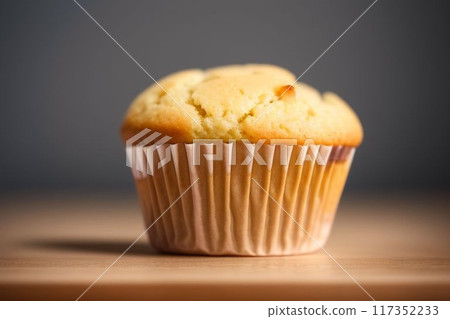 A Plain Muffin on a Wooden Table 117352233