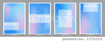 Gradient Winter Background with snowflakes. Set of trendy abstract neon templates. Cold fluid wave design. Modern vector. Pastel minimalist backdrop for posts or banners. Blue, purple and pink colors Gradient Winter Background with snowflakes. Set of trendy abstract neon templates. Cold fluid wave design. Modern vector. Pastel minimalist backdrop for posts or banners. Blue, purple and pink colors 117352251