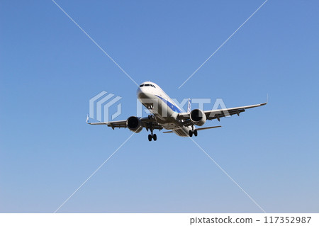 Senri River bank, Osaka International Airport, landing plane 117352987