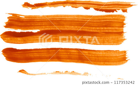 A smear of thick orange paint on isolated background, gouache sample A smear of thick orange paint on isolated background, gouache sample 117353242