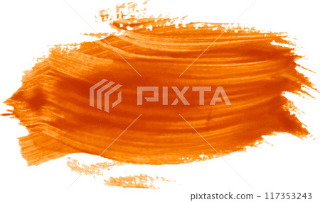A smear of thick orange paint on isolated background, gouache sample 117353243