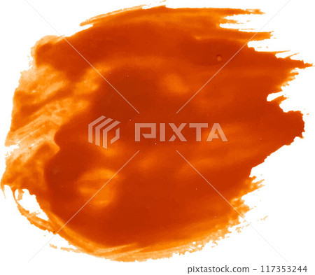 A smear of thick orange paint on isolated background, gouache sample A smear of thick orange paint on isolated background, gouache sample 117353244