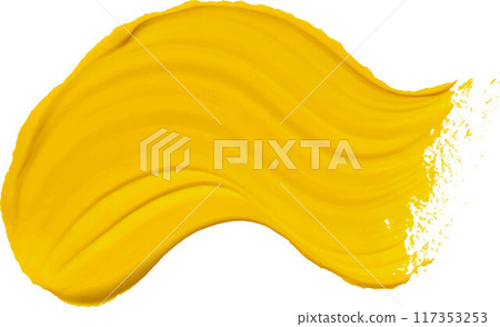 Wavy stroke of thick yellow paint on isolated background 117353253