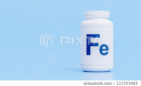 Iron ferrum Fe Supplement Bottle Essential Mineral Health Benefit Blue Background Nutritional Support Human Body Needs Maintain Blood Health Prevent Deficiency Wellness Care Iron ferrum Fe Supplement Bottle Essential Mineral Health Benefit Blue Background Nutritional Support Human Body Needs Maintain Blood Health Prevent Deficiency Wellness Care 117353465