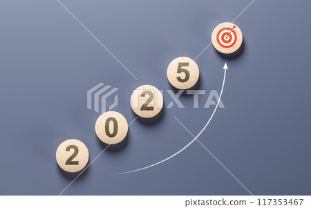 2025 Goal. Business growth concept in 2025. Business goals and achievement. Wooden cubes with 2025 and target assignment 117353467