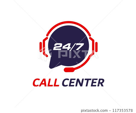 Call center, customer support service symbol. Isolated vector icon of dark speech bubble with headset, symbolizing noctidial hotline communication, assistant help and live interaction with clients 117353578